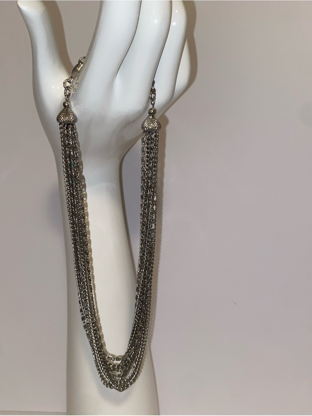 Vintage Marino Multi Layered Silver Toned Chain Necklace Choker Hook Ball Clasp